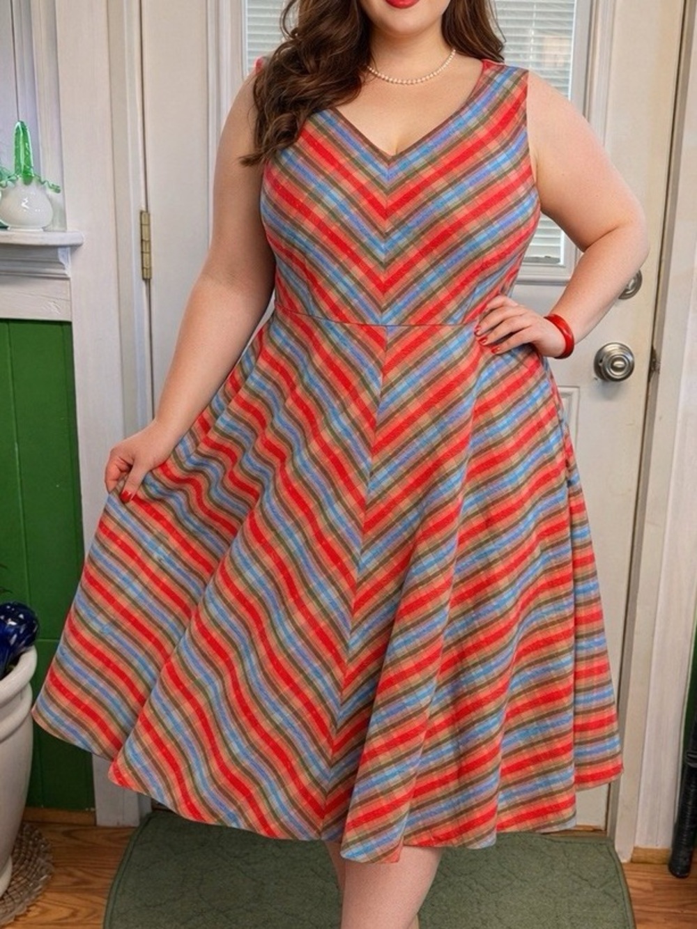 Lindy Bop Chevron Striped Sleeveless Retro Dress in 3XL or size 12